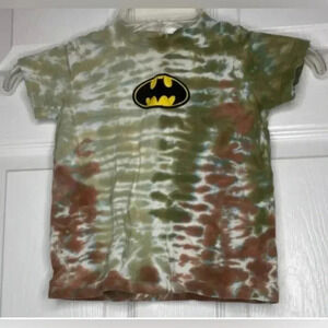 Boy BATMAN green Brown Tie Dyed S/s T-shirt Top Sz 2 American Apparel Bling Baby